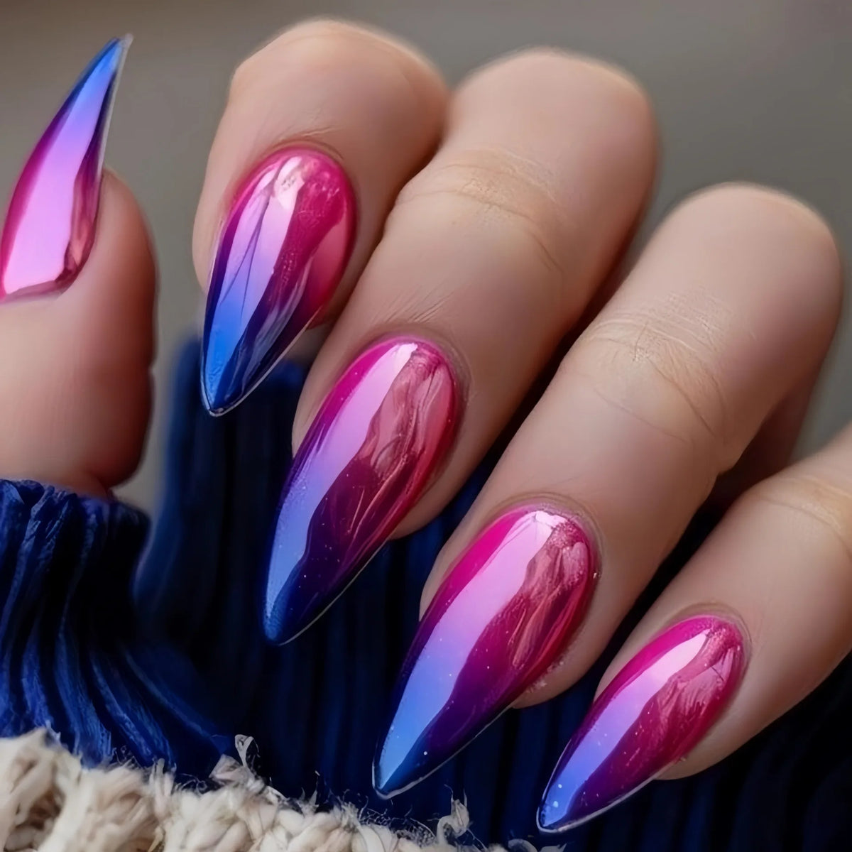 Medium long fake nails for women girls y2k Color Block Stripe Ballet Almond Nail tip Press-On False Nails Set for quick manicure