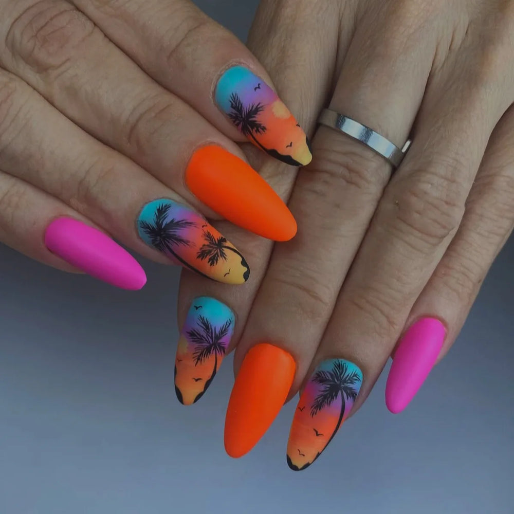 Desert Sunset Cactus Y2K Press-On Nails – Purple Pink Blue, Short/Medium Square