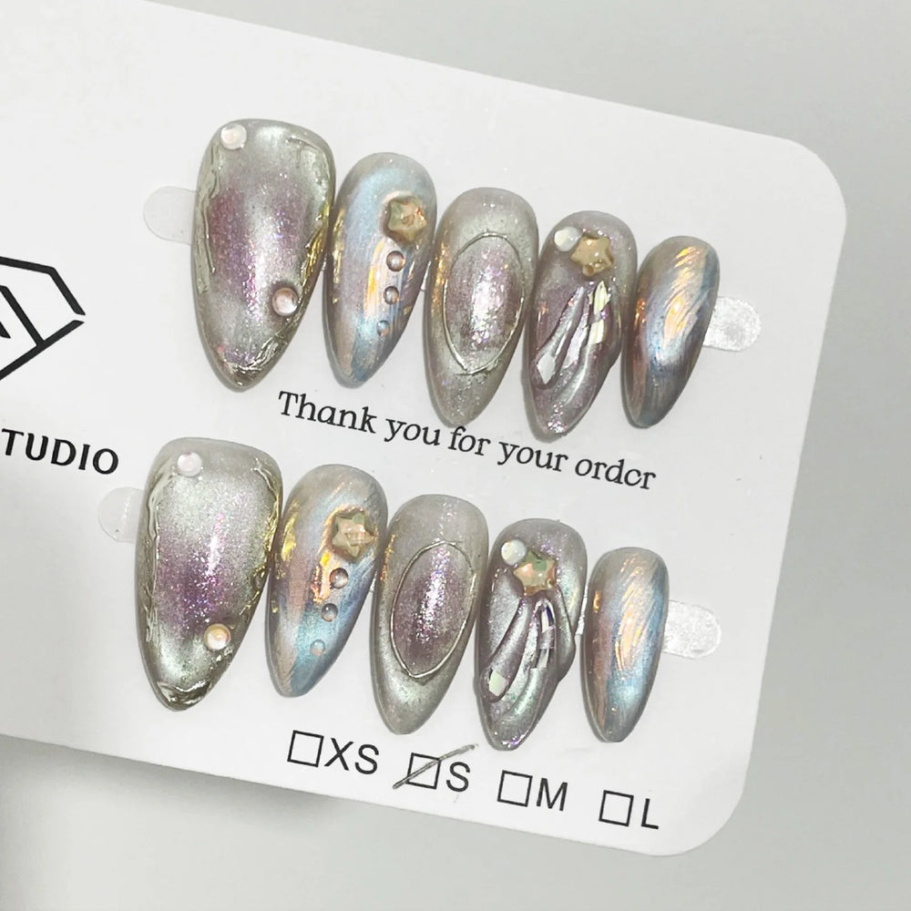 Aurora Chrome Fantasy Handmade Press-On Nails – Almond, 10 Pcs