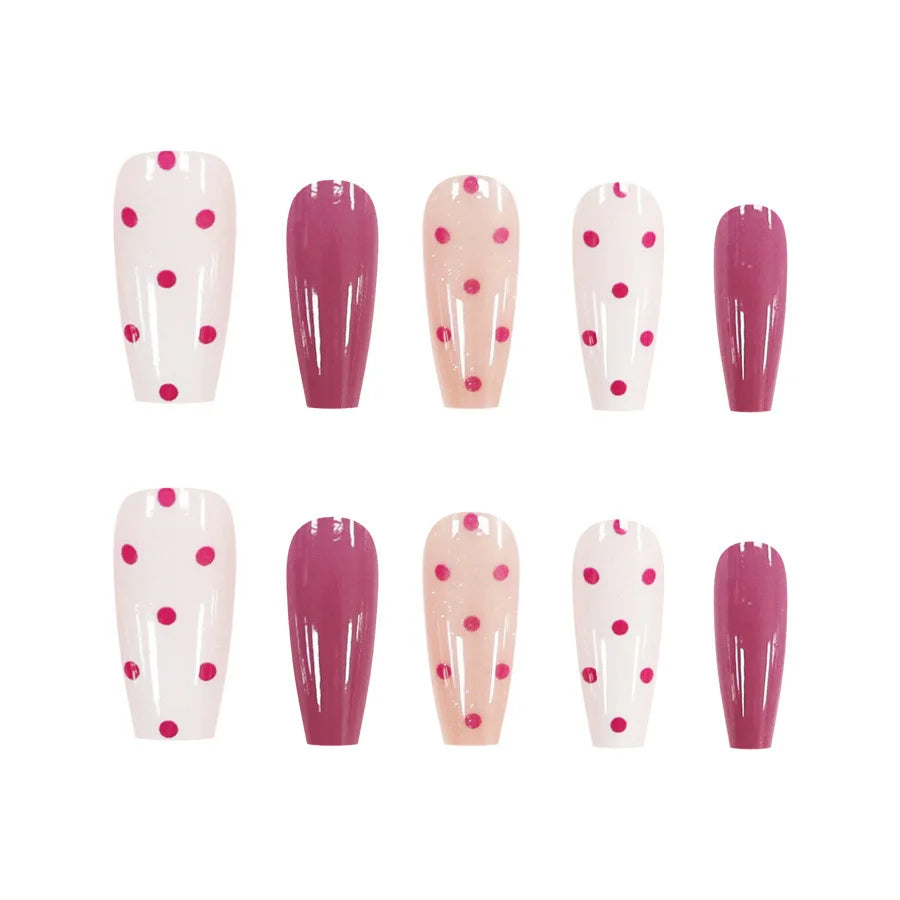 30pcs/set Short Medium fake nails pink green black glossy cat eyes fashion polka dot design french tips press on false nail art