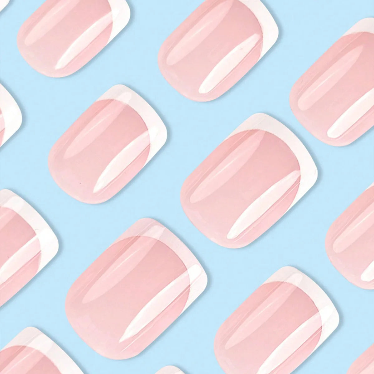 Short fake nails for women French style Nude square nail tips with white edge full cover reusable press on false nail art set