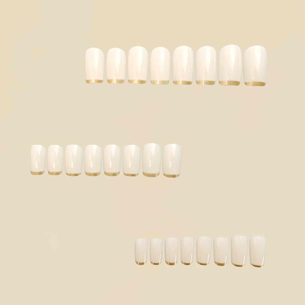 Medium fake nails for women Beige creamy white square nail tips with golden edge strips french style press on false nail art