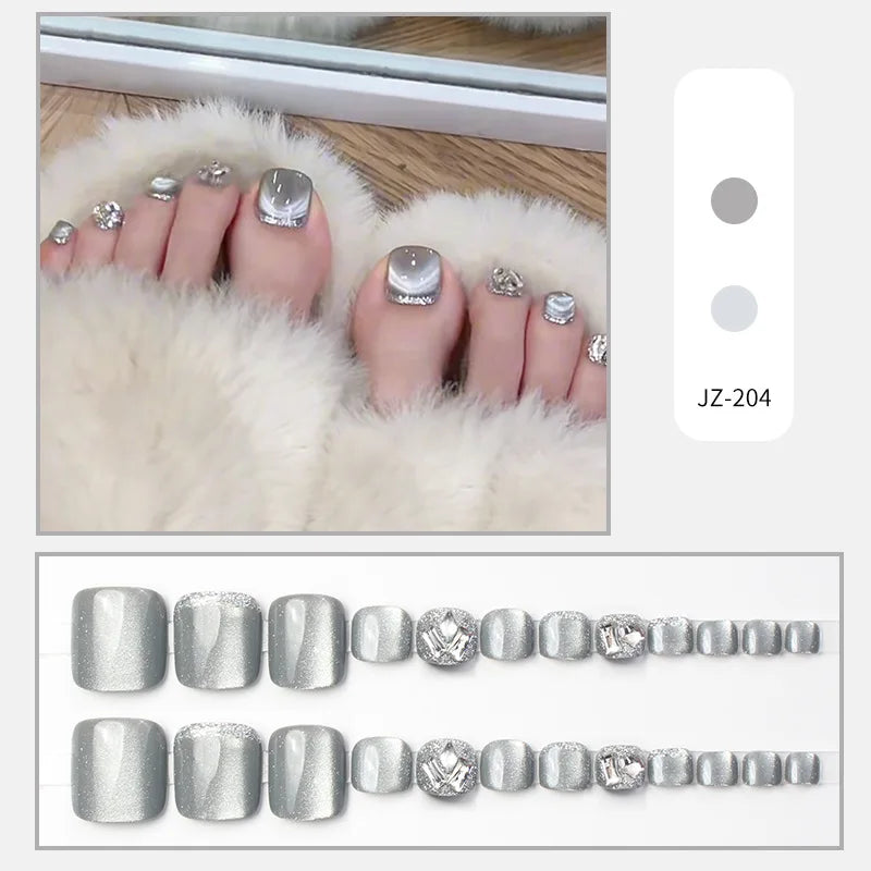 Glossy Cat-Eye French Press-On Toenails – Short Square, 24 Pcs