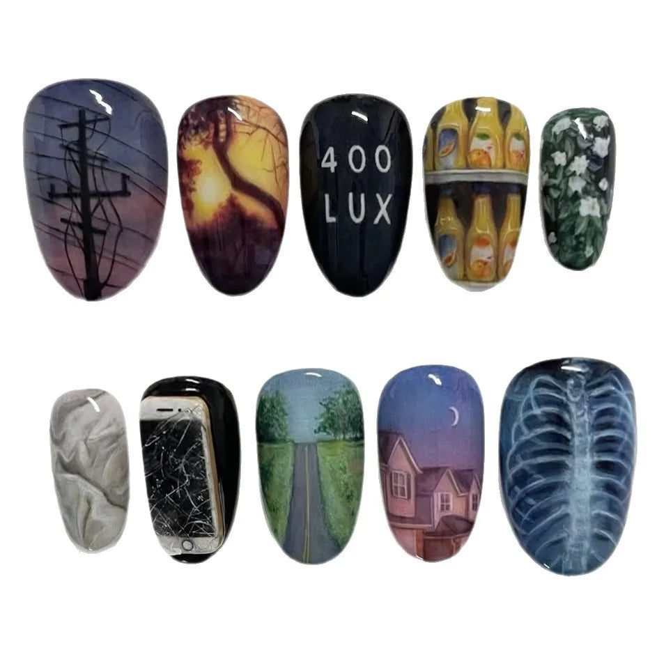 Moody Landscape Art Press-On Nails – Almond, 24 Pcs