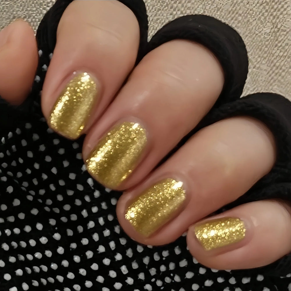 Gold Brown Silver Sparkling Glitter Ballet Press-On Nails – Short/Medium/Long Square, 24 Pcs