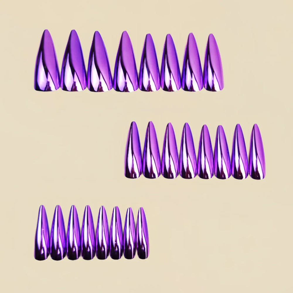 Purple Holographic Metallic Waterdrop Almond Press-On Nails – Medium Long, 24 Pcs