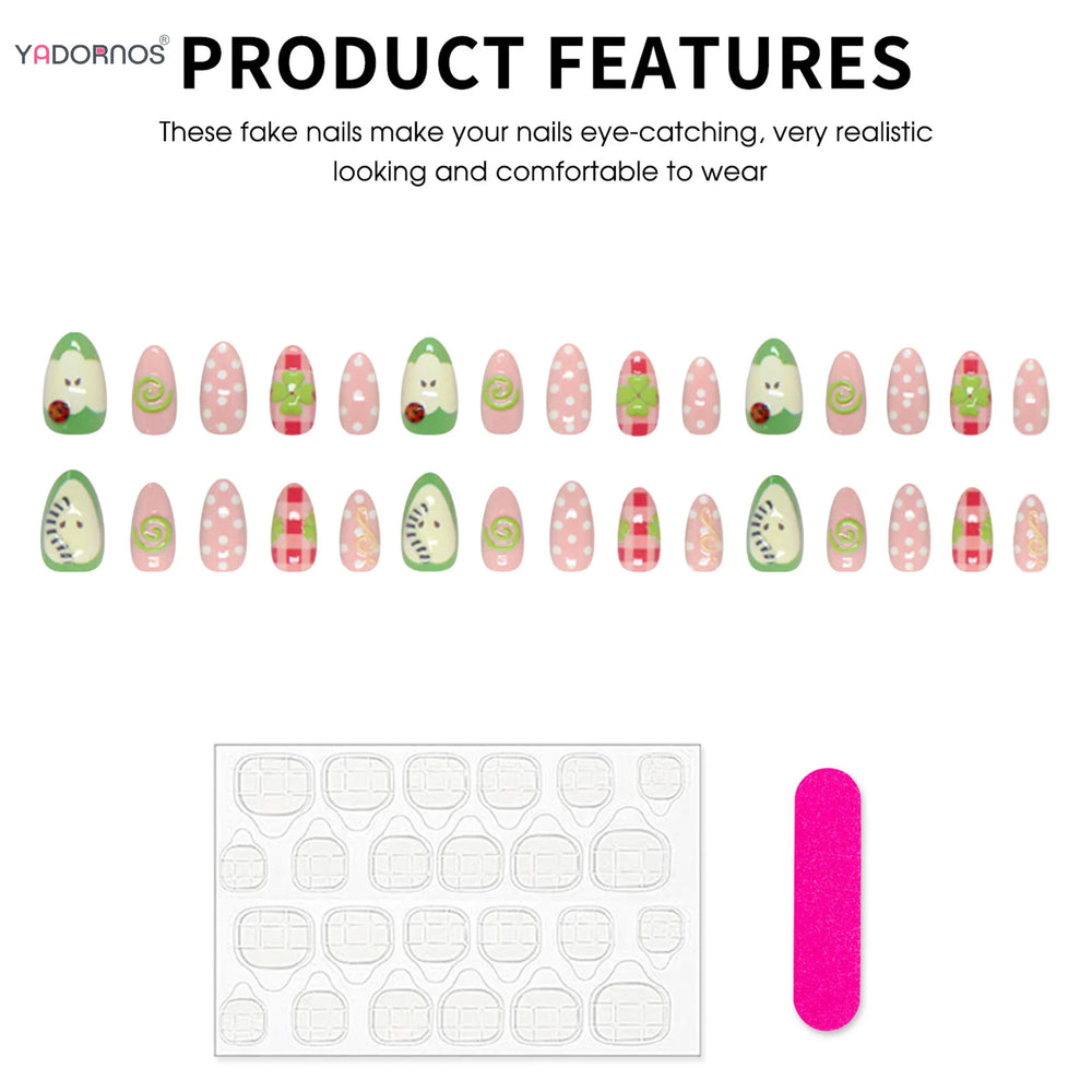 Music Orchard Little Bug & Notes Press-On Nails – Almond, 30 Pcs