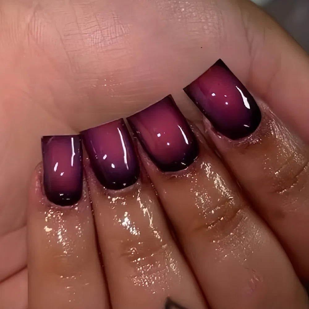 Short Square fake nails for women gradient black red rose pink blush french style full cover press on acrylic false nail art