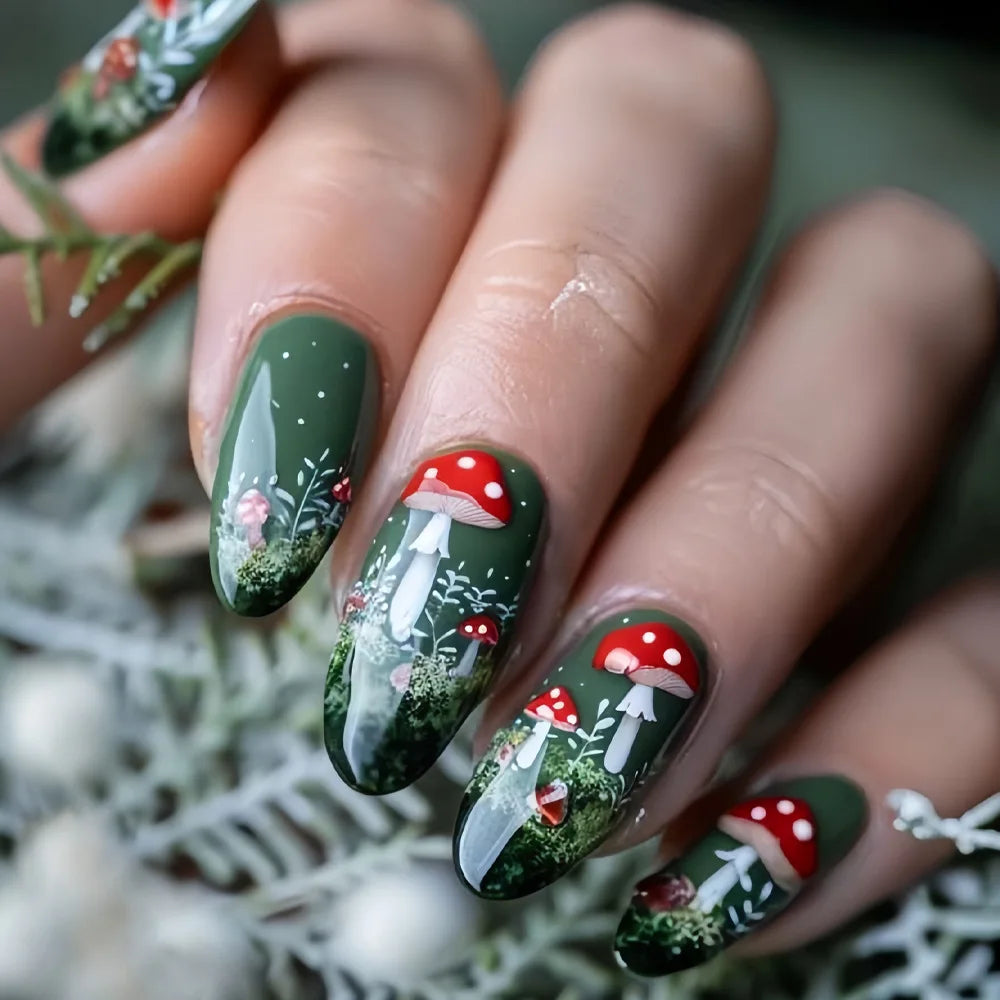 24pcs/set Medium long fake nails for Spring summer season Flowers leaf gradient color Square almond tips press on false nail art