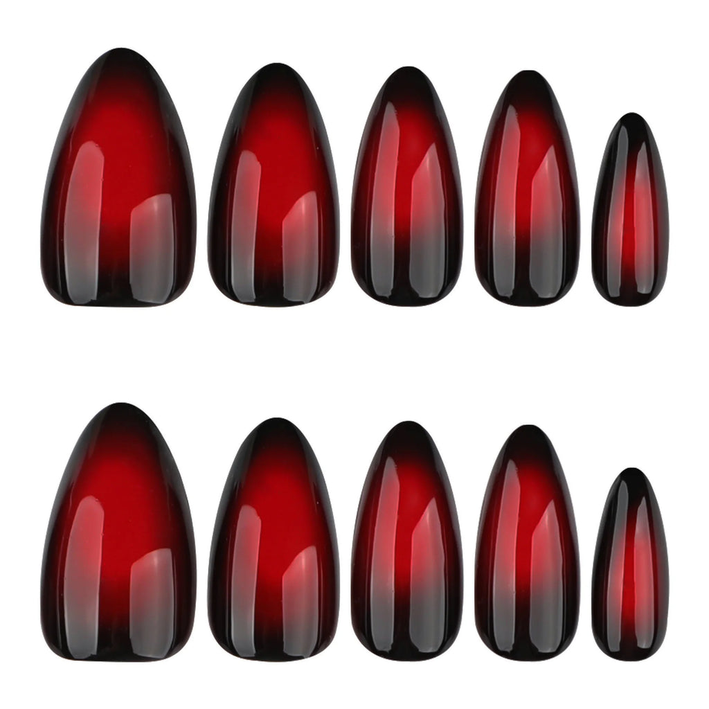 Medium fake nails for women girls gradient red brown purple colors Almond nail tips full cover press on acrylic false nail art