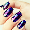 Purple Blue Pink Chrome Glossy Press-On Nails – Short/Medium Square