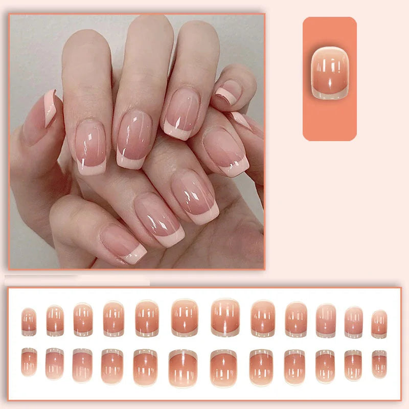 Nude French Tip Press-On Nails for Daily Wear – Short Square, 24 Pcs