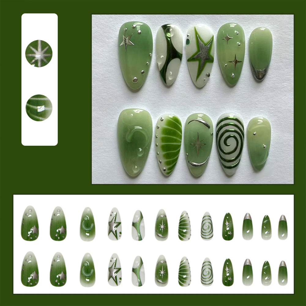 Y2K Moon, Star & Swan Press-On Nails – Almond, 24 Pcs