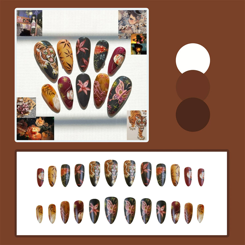 Vintage Oil Painting Art Press-On Nails – Frosted Almond, 24 Pcs