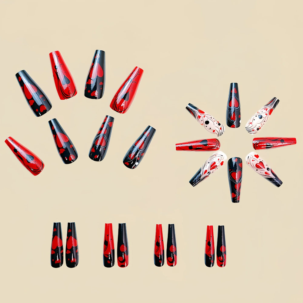 Y2K Blue Pink Flower Cloud & Heart Press-On Nails – Long, 24 Pcs