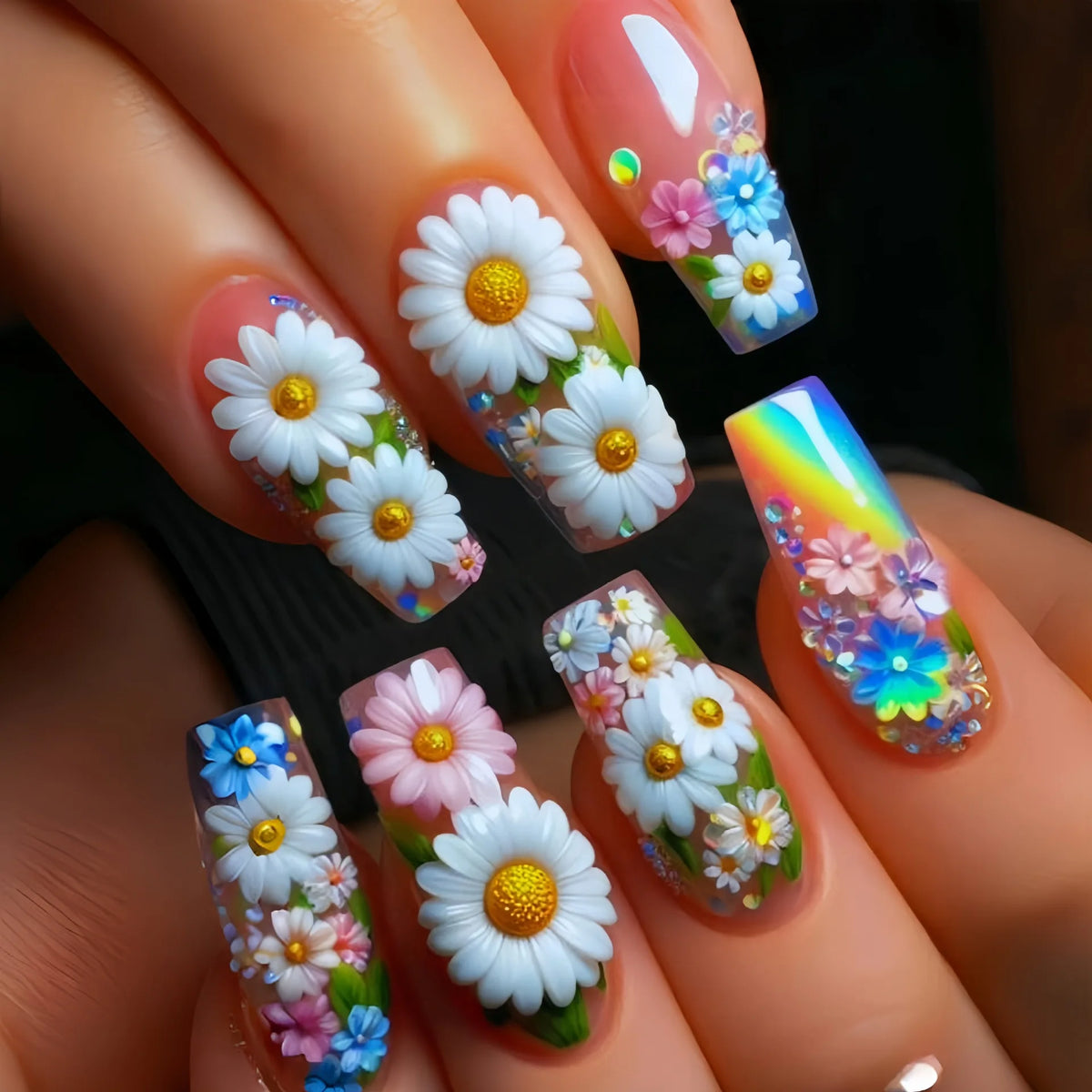 Short Medium long fake nails for women Gradient purple Pink red flowers butterfly Y2K Square summer tips press on false nails