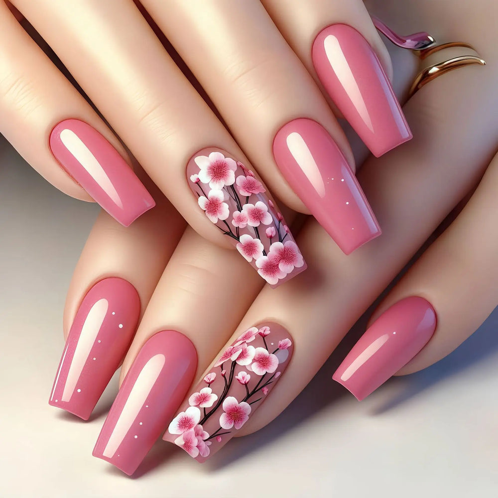 Pink Red Yellow Blue Spring Flower Ballet Press-On Nails – Medium