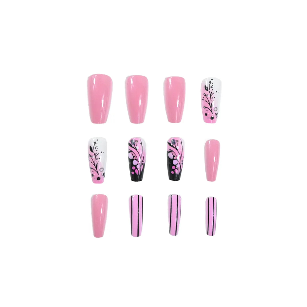 Medium fake nails for women gilrs Gradient pink green with flowers design for Spring summer full cover press on acrylic nail