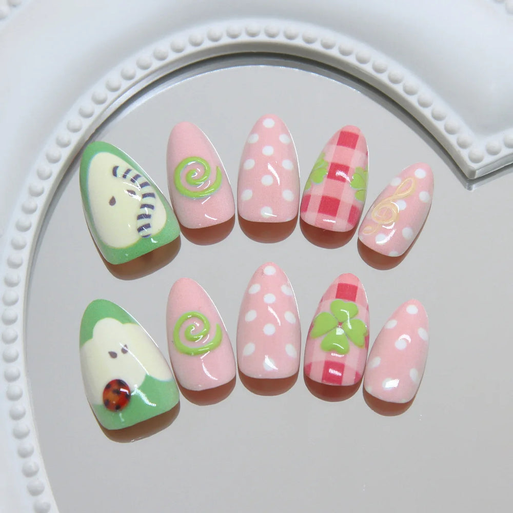 Music Orchard Little Bug & Notes Press-On Nails – Almond, 30 Pcs