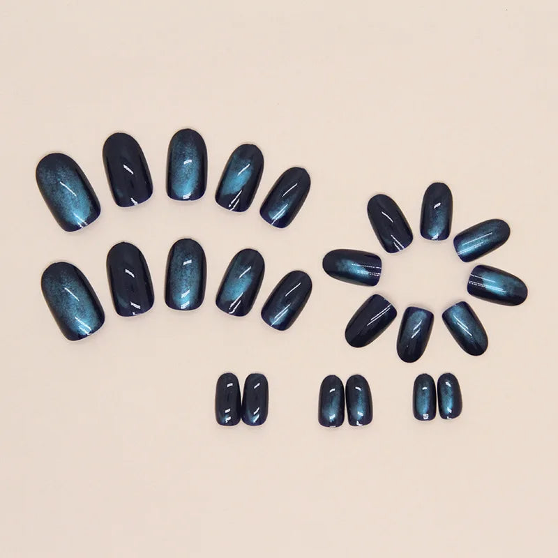 Medium fake nails for women girl gradient blue purple Glossy Almond nail art tips full cover acrylic press on false nail art set