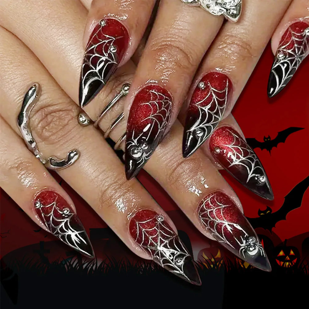 Circus Clown Ghost Halloween Press-On Nails – Long Stiletto, 24 Pcs
