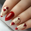Medium fake nail for women gradient black red heart design for Valentine's Day ballet almond tips press on false nail art set