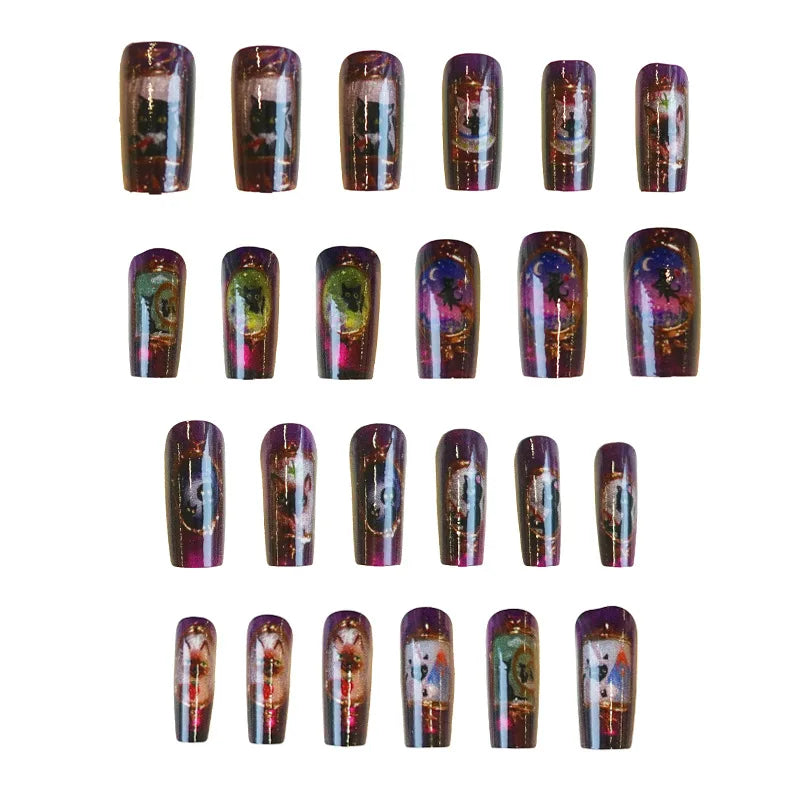 Magic Cat Cartoon Y2K Press-On Nails – Long Square, 24 Pcs