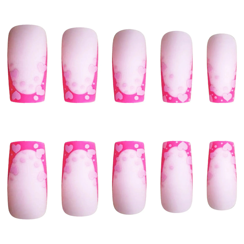 Red Pink Heart French Frame Press-On Nails – Medium Square