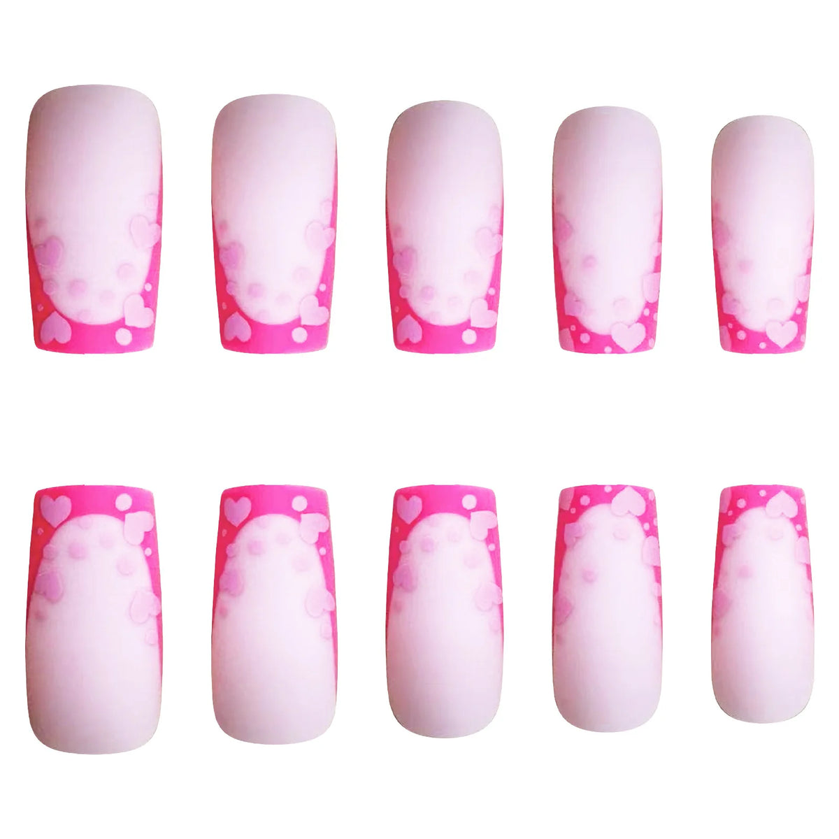 Medium fake nails for women girls red pink heart print french frame full cover square nail tips press on acrylic false nail art
