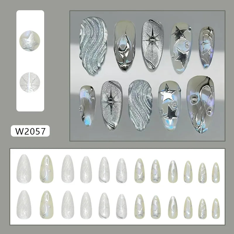 Y2K Moon, Star & Swan Press-On Nails – Almond, 24 Pcs
