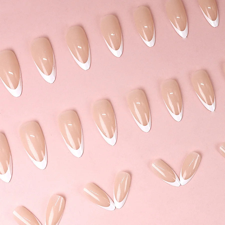 Medium fake nails for women gilrs french Minimalist style pearl shimmer surface Almond nail tips press on false nail art set