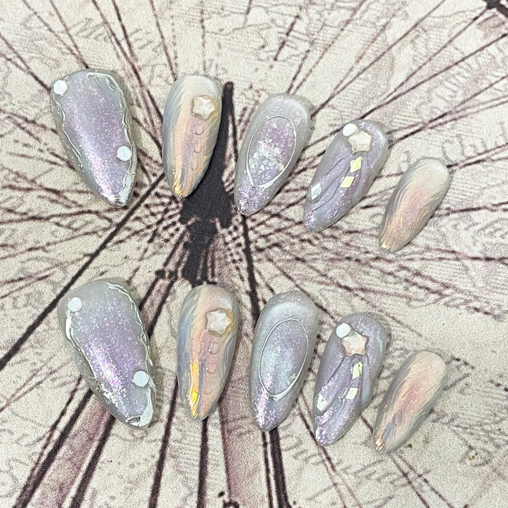 Aurora Chrome Fantasy Handmade Press-On Nails – Almond, 10 Pcs