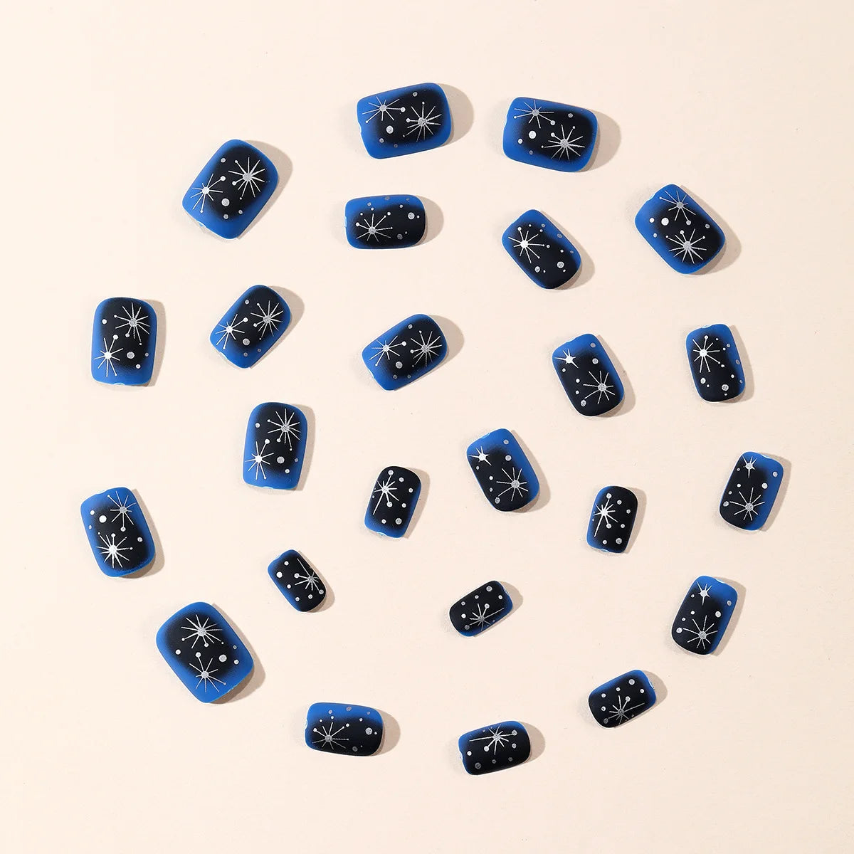 Short fake nails for women dark blue or nude nail tips with starry star design square shape full cover press on false nail set