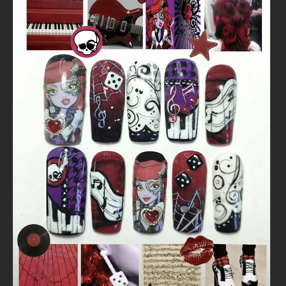 Magic Cat Cartoon Y2K Press-On Nails – Long Square, 24 Pcs
