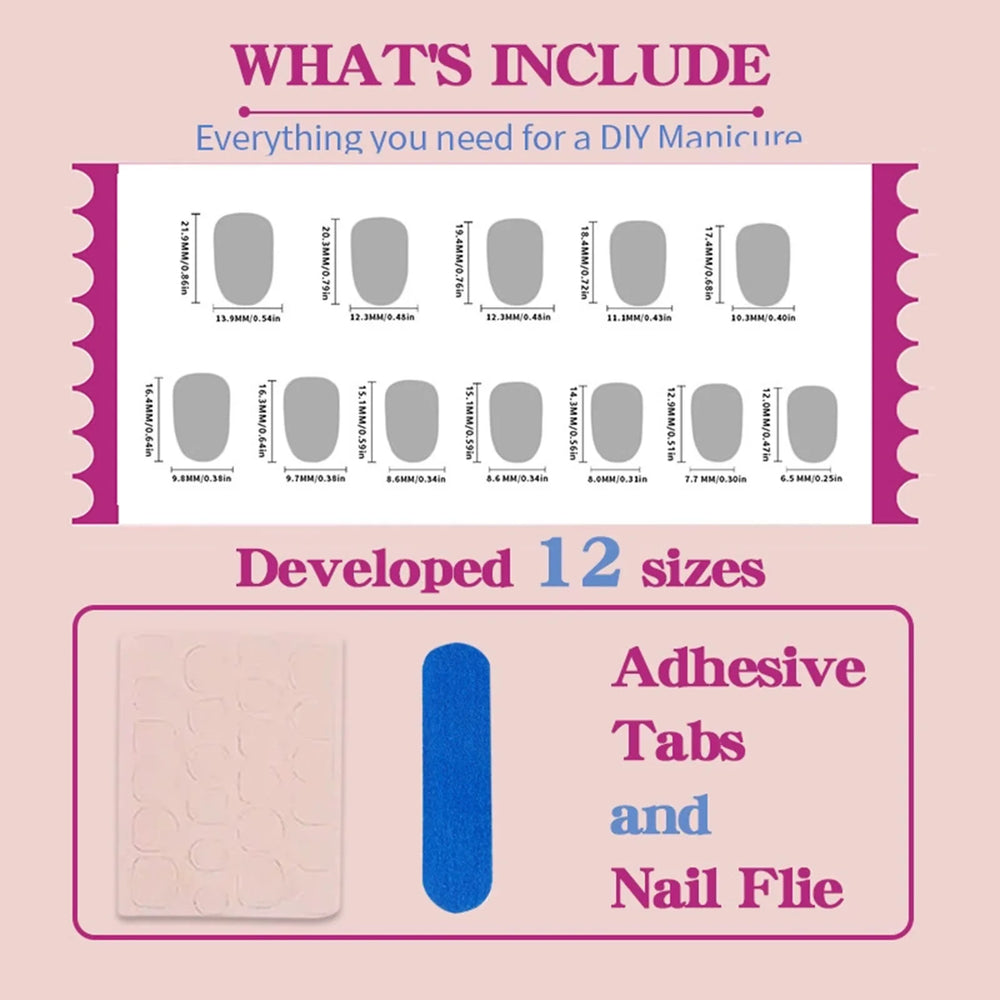 Brown & Blue Polka Dot Bow Press-On Nails – Short Oval, 24 Pcs