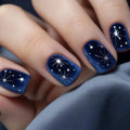 Short fake nails for women dark blue or nude nail tips with starry star design square shape full cover press on false nail set