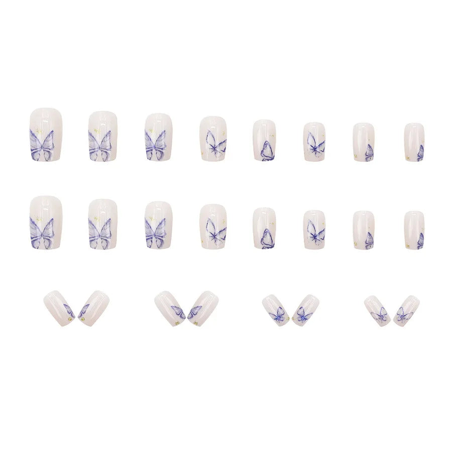 Blue Gradient Butterfly Spring Press-On Nails – Short/Medium