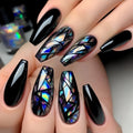 24pcs/set Medium long fake nails gradient red black golden glossy ballet almond french tips for New Year press on false nail art