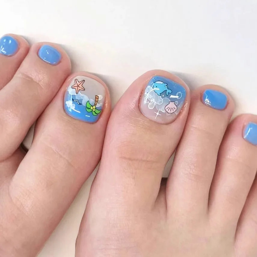 Painted Watermelon & Fruit Press-On Toenails – Short Square, 24 Pcs
