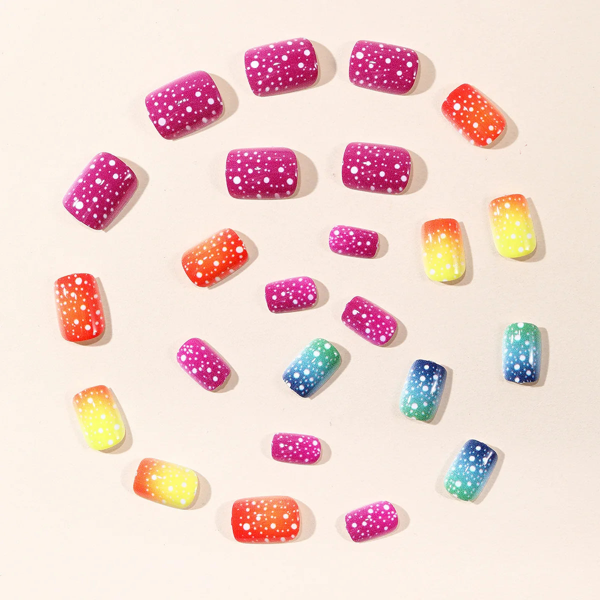 Short Fake Nails for Women Girls Y2K Gradient Candy Rainbow Colors Square Shaped Glossy Nail Tips Full Cover Press On False Nail