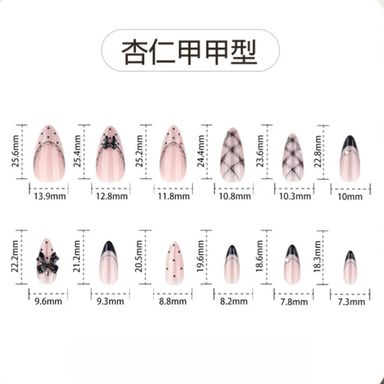 Black Bow Cat-Eye French Press-On Nails – Almond, 24 Pcs