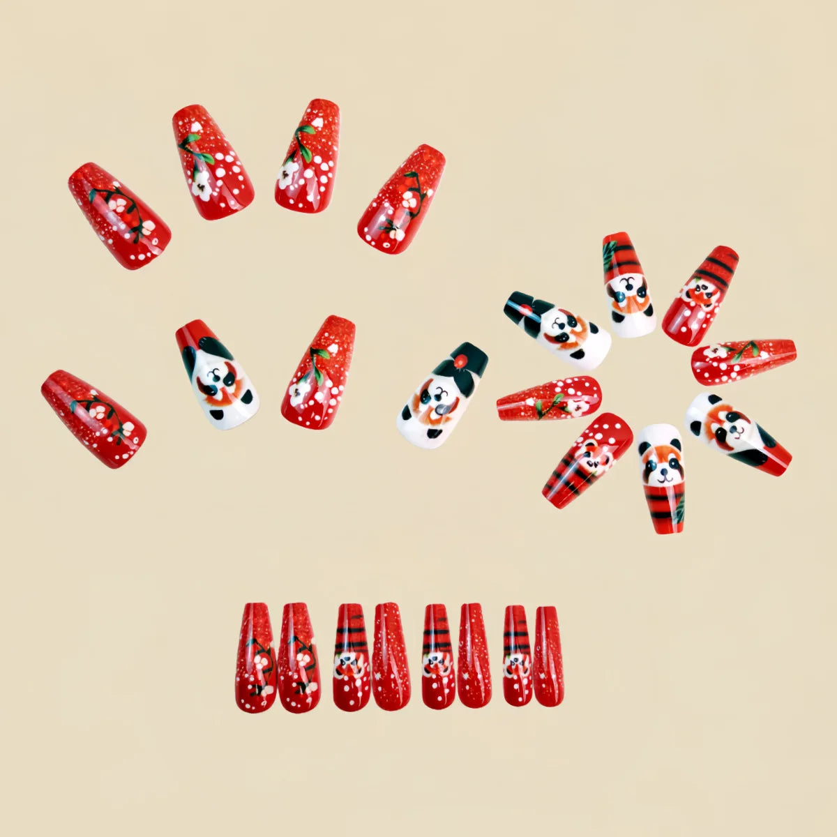 24pcs/set Medium fake nails for women gilrs cute bear Owl animals design glossy Ballet shape nail tips press on false nail art