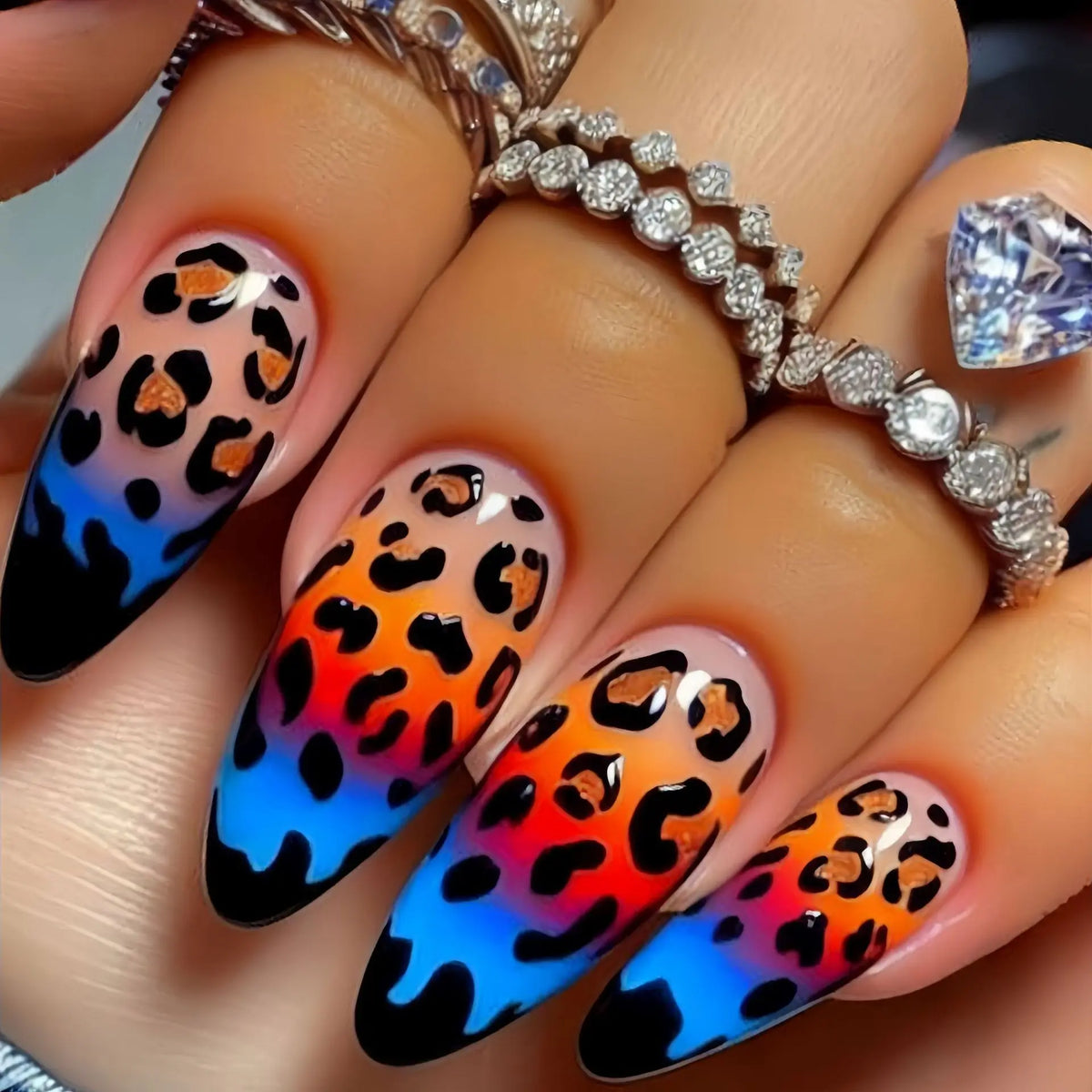24pcs/set Medium long fake nails for women girls summer autumn Y2K leopard flowers Square ballet tips press on false nail art