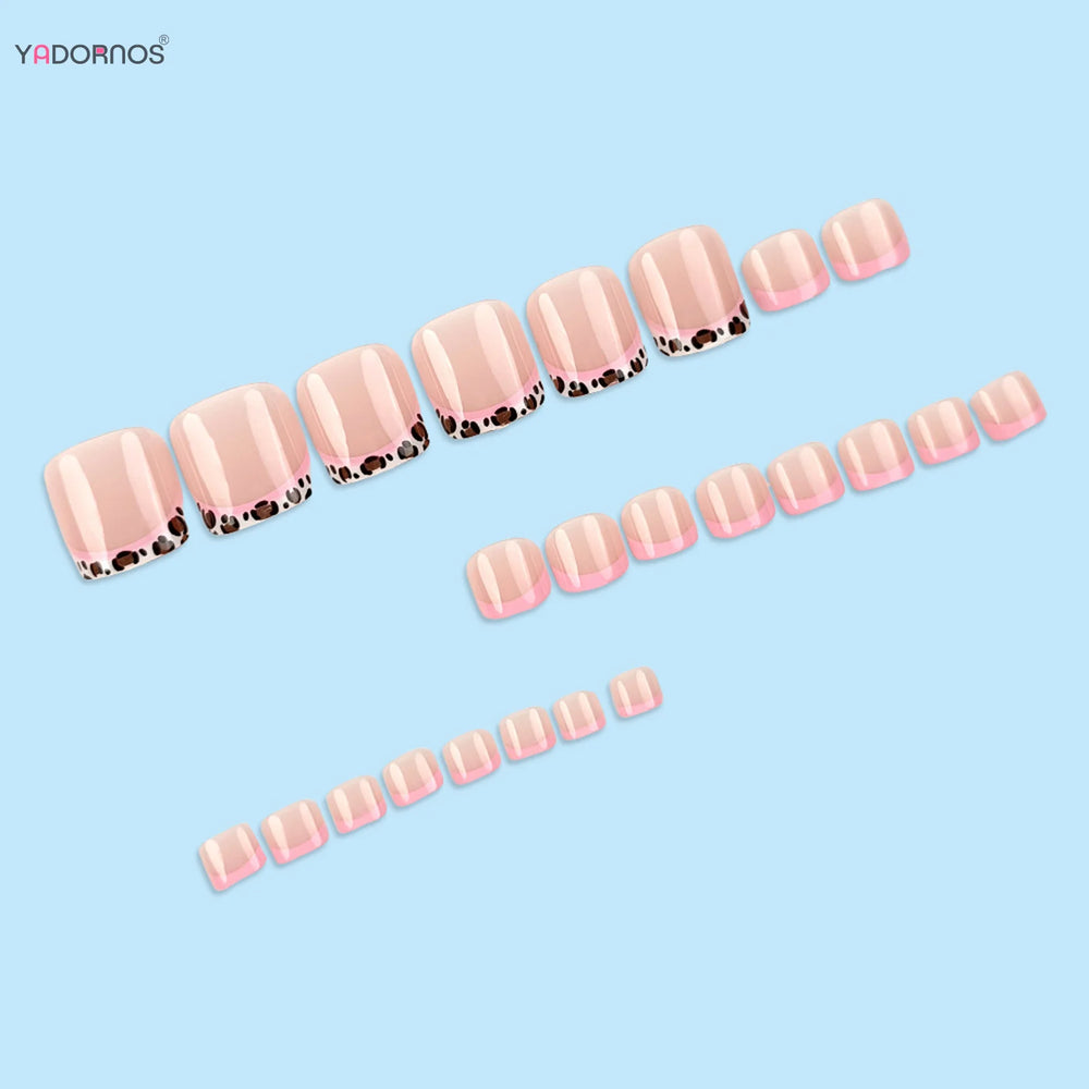 Leopard Print Nude Press-On Toenails – Short Square, 24 Pcs