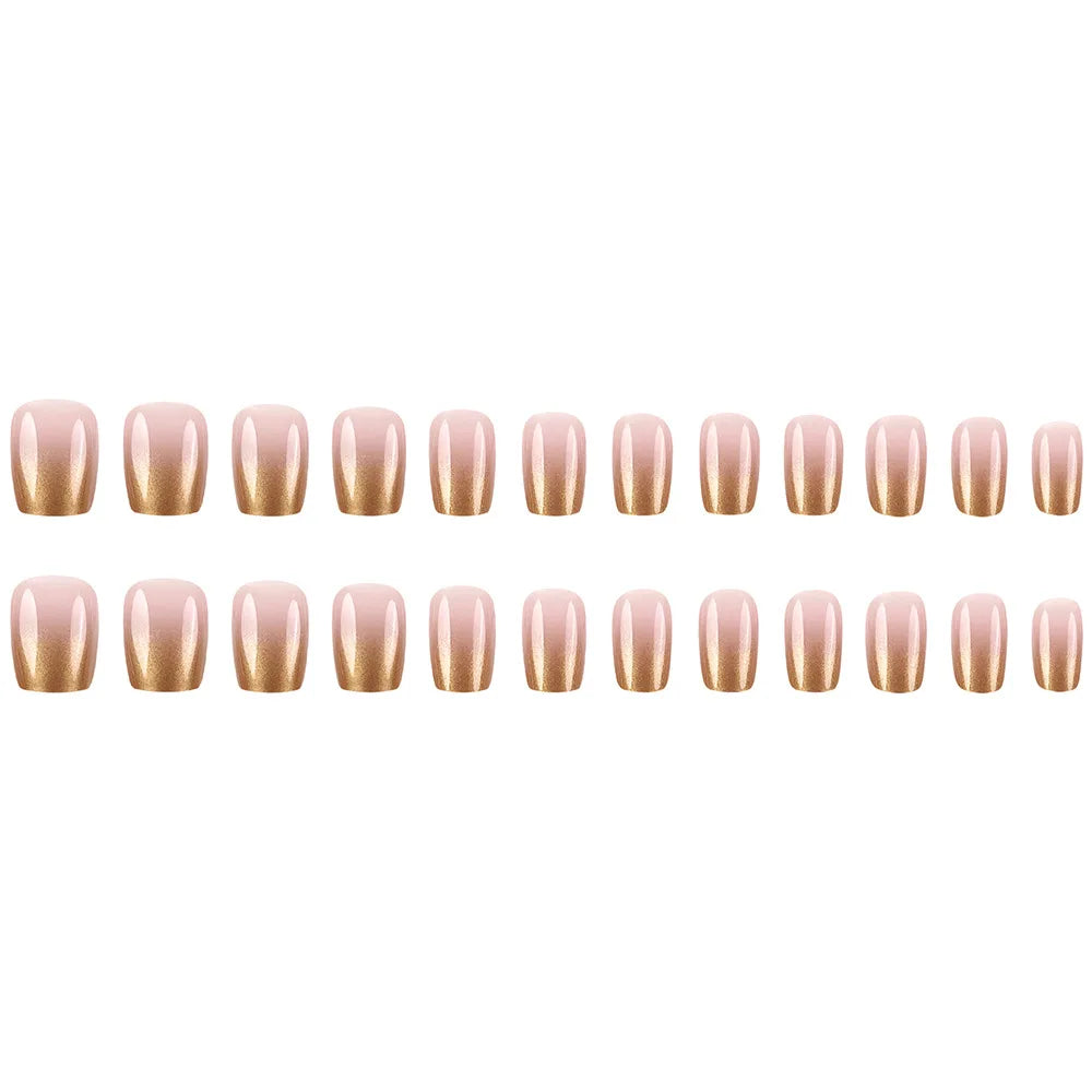 24pcs/set Short fake nails for women Gradient Nude golden colors ballet nail tips full cover reusable press on false nail art