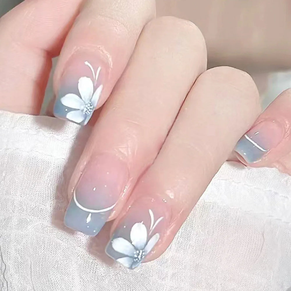 Flower & Butterfly French Press-On Nails – Medium Square