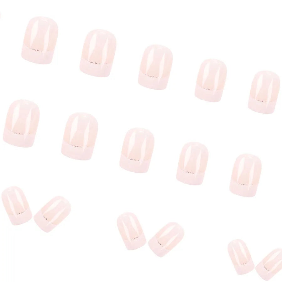 24pcs/set Short Square fake nails for women girls nude white tip with glitter strips french Minimalist style press on false nail