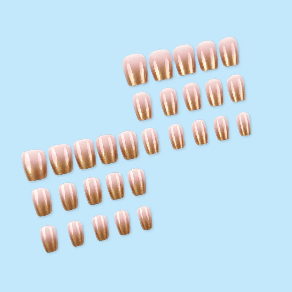 24pcs/set Short fake nails for women Gradient Nude golden colors ballet nail tips full cover reusable press on false nail art