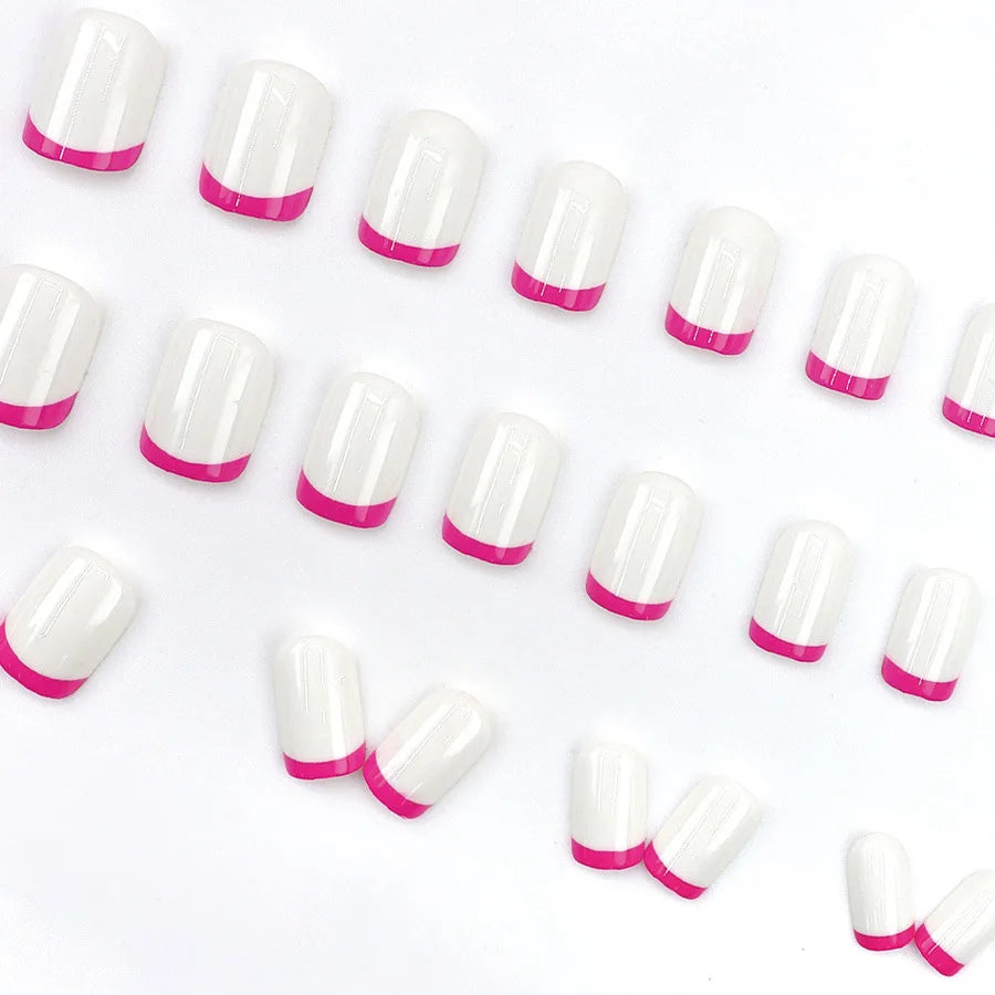 Short Medium fake nails for women gilr light pink white rose french Square nail tips full cover press on acrylic false nail art