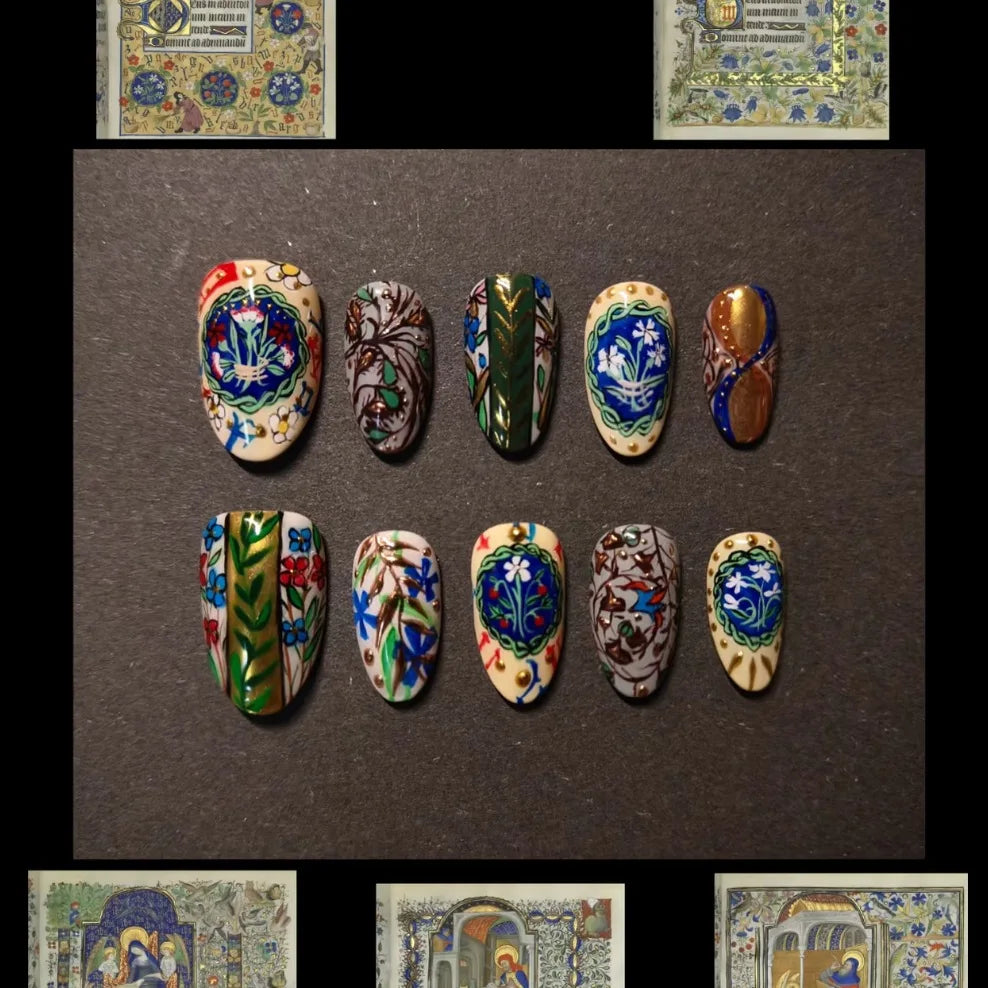 Vintage Oil Painting Art Press-On Nails – Frosted Almond, 24 Pcs